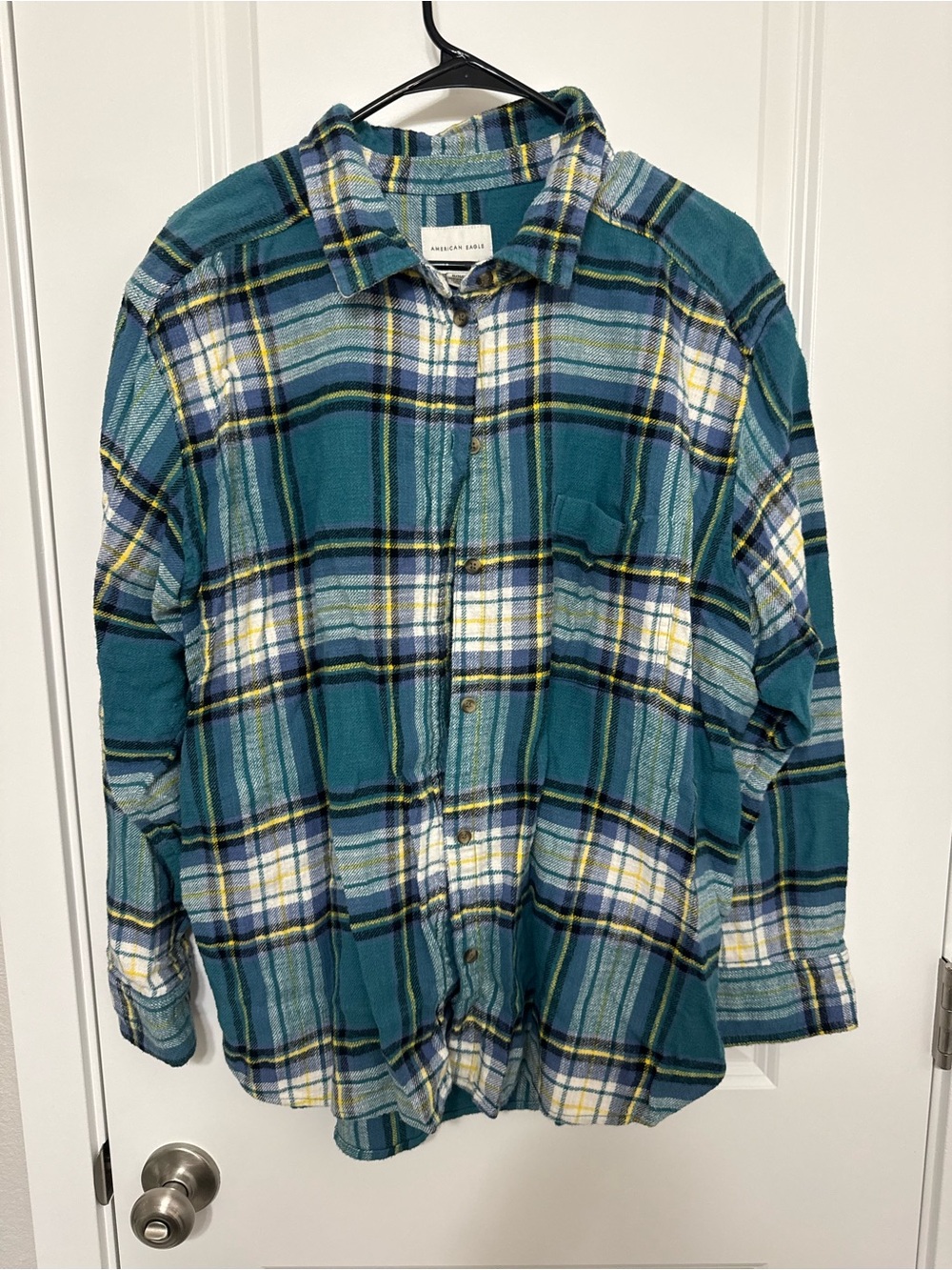 American Eagle Outfitters Teal Plaid Button-Down Shirt